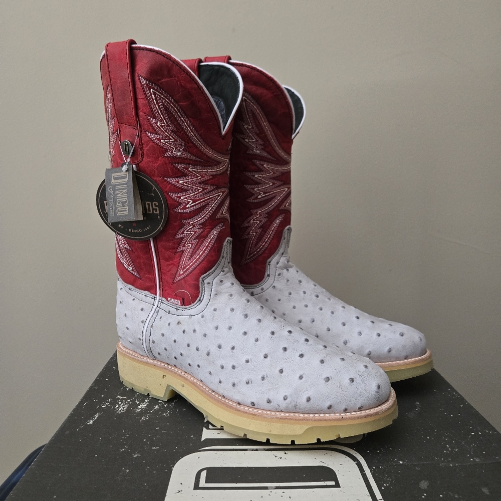 Dingo Men's Size 10.5 Kiwi White Red Leather Cowboy Boot NWB